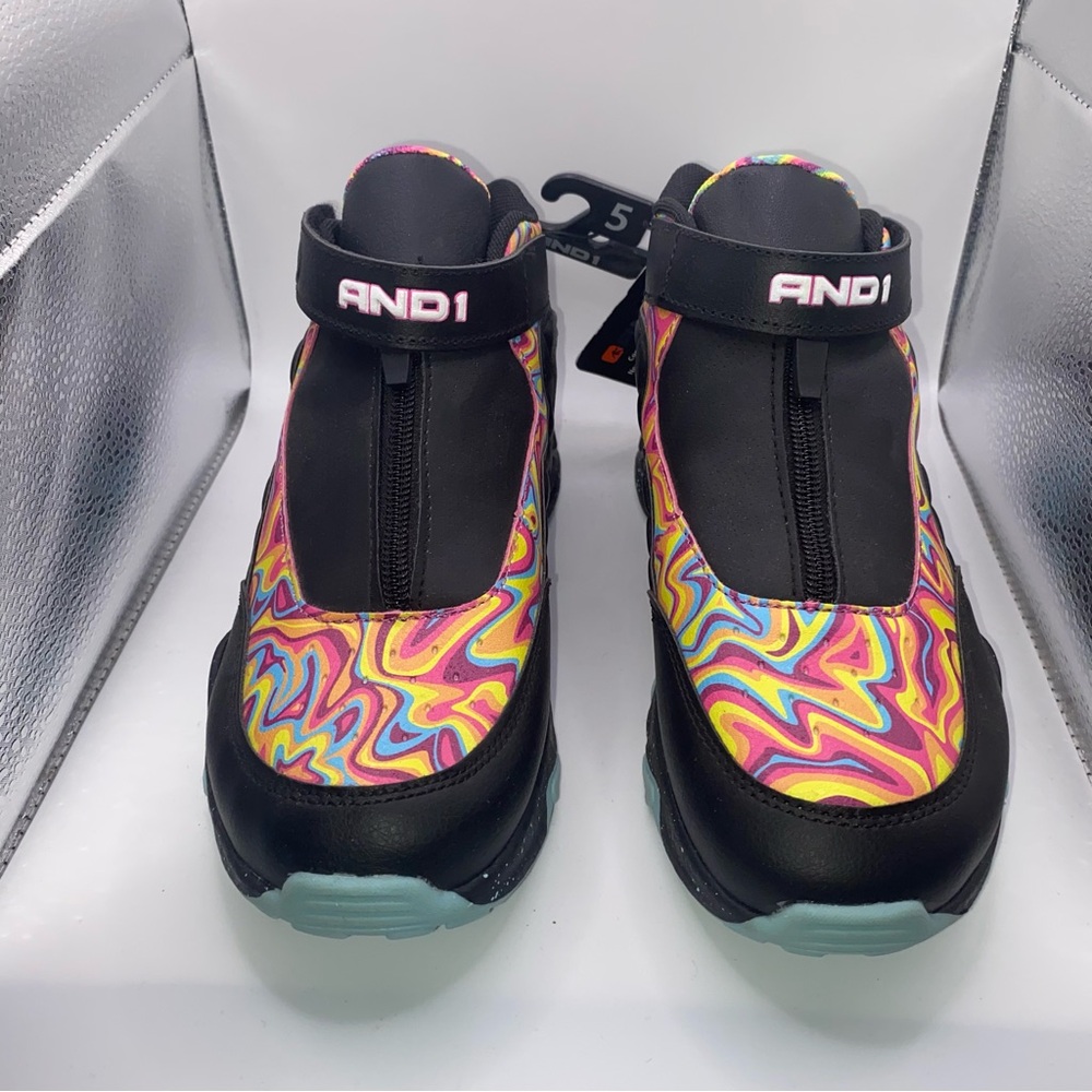 AND1 Boys Hi-Top Zip Athletic Sneakers Colorful Tie-Die Pattern Zip Closure Sz 5